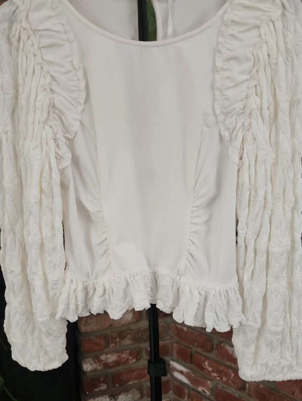 Free People White Ruffle Sleeve Blouse Boho Cottagecore Romantic Top